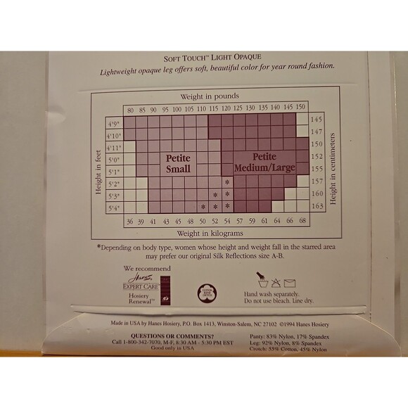 1994 Hanes Silk Reflections Soft Touch Opaques Pearl A32 Pantyhose Sz Petite Sm - Picture 3 of 4
